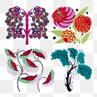 Art deco botanical png sticker, vintage illustration set