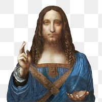 Salvator Mundi png sticker, Leonardo da Vinci's famous portrait on transparent background, remastered by rawpixel