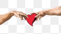 PNG Hands with heart sticker, sharing love, remixed from artworks by Michelangelo Buonarroti