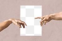 Poster PNG mockup, hands of god and Adam, remixed from artworks by Michelangelo Buonarroti