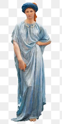 Woman png sticker, vintage blue dress, remixed from the artworks by Albert Joseph Moore