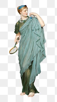 Woman png sticker, vintage green dress, remixed from the artworks by Albert Joseph Moore