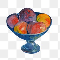 Fruit dish png sticker from Gauguin's Fruit Dish on a Garden Chair, canvas painting on transparent background, remastered by rawpixel