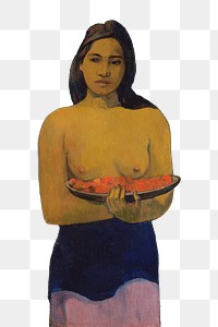 Tahitian Woman png sticker from Gauguin's Two Tahitian Women, vintage painting on transparent background, remastered by rawpixel