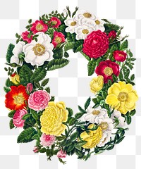 Vintage rose flower wreath illustration botanical wall art