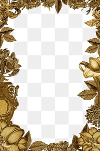 Vintage gold flower and leaf frame design element
