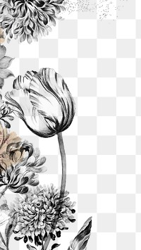 Vintage black and white tulip with large double china aster flower background design resource