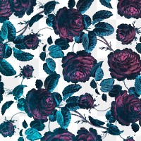 Vintage dark red rose flower with blue leaf pattern background design resource