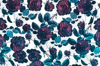 Vintage dark red rose flower with blue leaf pattern background design resource