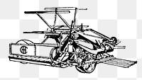 Agriculture machine png collage element, black ink drawing, digitally enhanced from our own original copy of The Open Door to Independence (1915) by Thomas E. Hill.