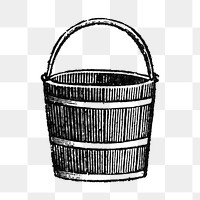 Bucket sticker png, black ink drawing, digitally enhanced from our own original copy of The Open Door to Independence (1915) by Thomas E. Hill.