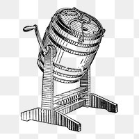 Butter churn sticker png, black ink drawing, digitally enhanced from our own original copy of The Open Door to Independence (1915) by Thomas E. Hill.