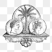 Vintage medal png sticker, medieval hand drawn design element, transparent background