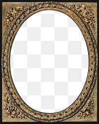 Vintage gold oval transparent frame, featuring public domain artworks