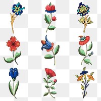 Vintage flower illustration png set, featuring public domain artworks