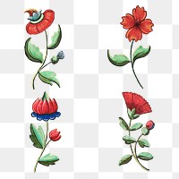 Vintage png red flower illustration set, featuring public domain artworks