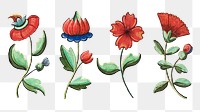 Vintage png red flower illustration set, featuring public domain artworks