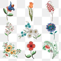 Vintage flower illustration png set, featuring public domain artworks