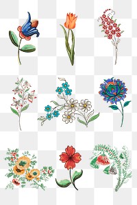 Vintage flower illustration png set, featuring public domain artworks