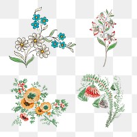 Vintage flower illustration png set, featuring public domain artworks