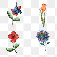 Vintage flower illustration png set, featuring public domain artworks