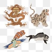Vintage png animal embroidery set, featuring public domain artworks