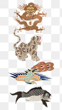 Vintage png animal embroider set, featuring public domain artworks