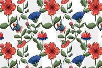 Vintage red and blue floral pattern transparent background, featuring public domain artworks