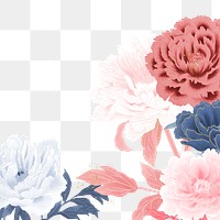 Botanical border png, peony flower print on transparent background