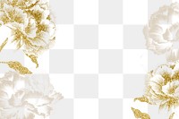 Gold peony png border, flower collage element on transparent background