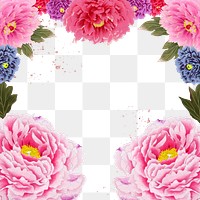 Aesthetic peony png frame, floral pink & red graphic on transparent background