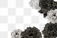 Peony png border, black, white, and gold color on transparent background