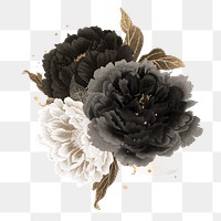 Japanese peony png clipart, black botanical floral design on transparent background