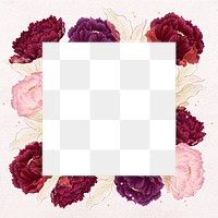 Aesthetic peony png frame, floral pink & red graphic on transparent background