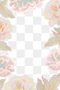 Aesthetic floral png frame, gold peony flower, vintage graphic on transparent background