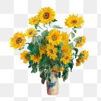 Png Monet's Bouquet of Sunflowers sticker, famous flower artwork on transparent background, remastered by rawpixel