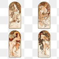 Art nouveau lady four seasons png, remixed from the artworks of <a href="https://www.rawpixel.com/search/Alphonse%20Maria%20Mucha?sort=curated&amp;page=1">Alphonse Maria Mucha</a>