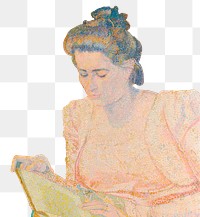 Png retro woman reading book, remixed from the artworks of Jan Toorop.