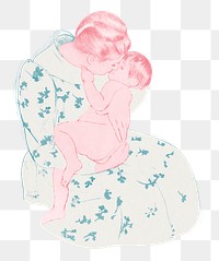 Vintage hand drawn mother kissing her child illustration, remixed from the artworks of Mary Cassatt.