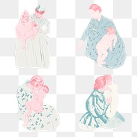 Vintage hand drawn mother and her child set illustration, remixed from the artworks of Mary Cassatt.