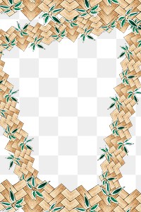Japanese png bamboo weave with leaf pattern frame, remix of artwork by Watanabe Seitei