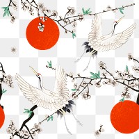 Traditional Japanese crane with plum blossom png pattern, remix of artwork by Watanabe Seitei