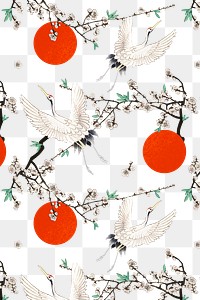 Traditional Japanese crane with plum blossom png pattern, remix of artwork by Watanabe Seitei