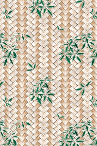 Traditional Japanese bamboo weave with leaves png pattern, remix of artwork by Watanabe Seitei