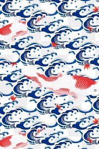 Traditional Japanese koi fish png pattern, remix of artwork by Watanabe Seitei