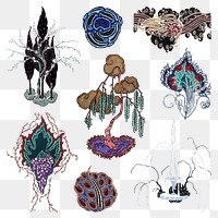 Botanical png sticker collage element illustration in stencil print style set