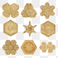 Gold snowflake transparent set Christmas ornament macro photography, remix of photography by Wilson Bentley