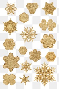Christmas png gold snowflake transparent set macro photography, remix of art by Wilson Bentley