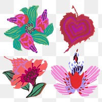 Vintage flower png stickers, Art Nouveau collage ornamental clipart collection.