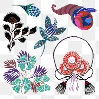 Vintage flower png stickers, Art Nouveau collage ornamental clipart collection.